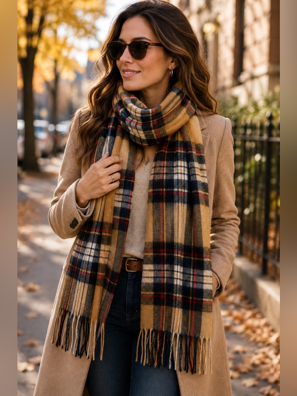 𝅺CAMEL black and red coloured plaid check Scarf